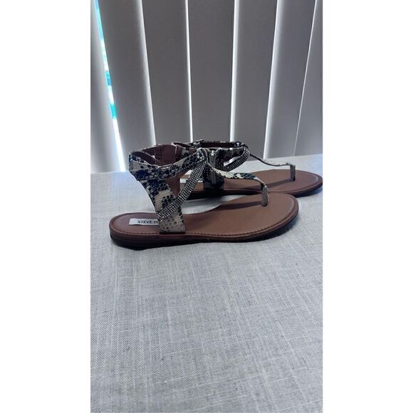 Steve Madden Women Leven SnakeSkin Rhinestone Embellished Sandals Cream Size 8.5 - Picture 5 of 12